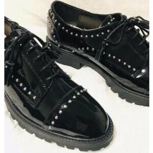 Massimo Dutti Patent Leather Lace Up Oxford Flat Shoes Size 9